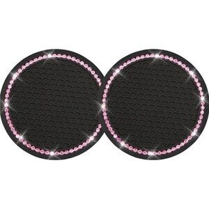 Car Cup Coaster Pink Black Bling Vehicle 2 Pack Rhinestone Universal Insert